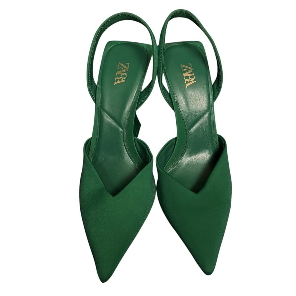 Zara Green Pumps Pointed Toe Solid Shallow Mouth High Heels Fashion Size 9 - Picture 2 of 7